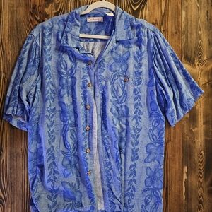 Caribbean Blue Floral Men's Casual Shirt